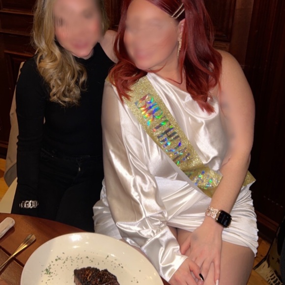 Glamaker Plus One Shoulder Ruched Satin Dress White 2XL (16) - Picture 7 of 7